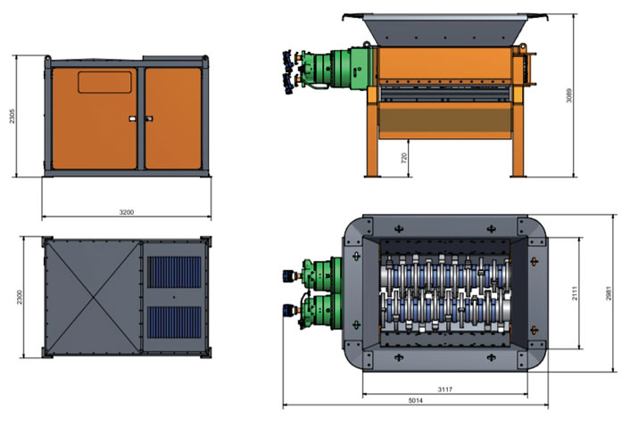 自走式 二軸破砕機 ARJES（アリエス）VZシリーズの図面